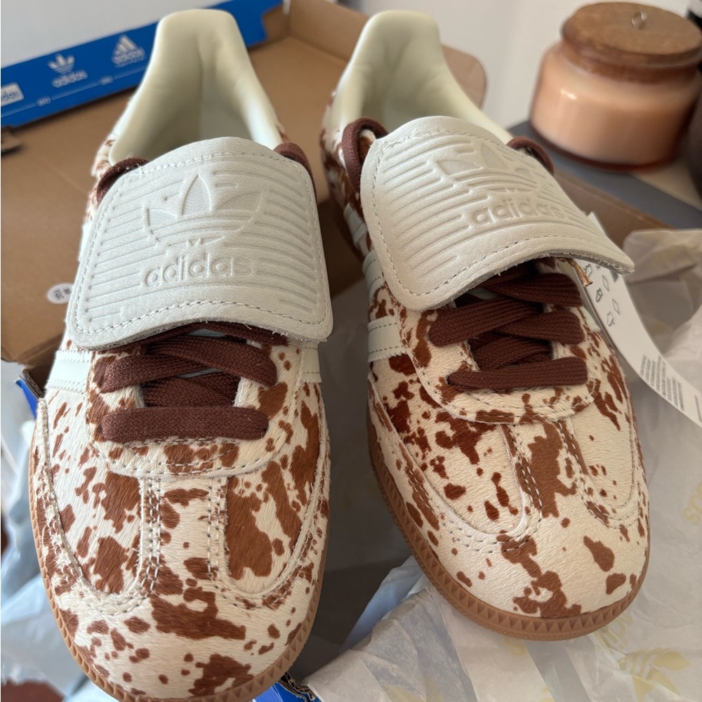 adidas Samba LT Cow-Print Sneakers in White and Brown - Picture 5 of 8